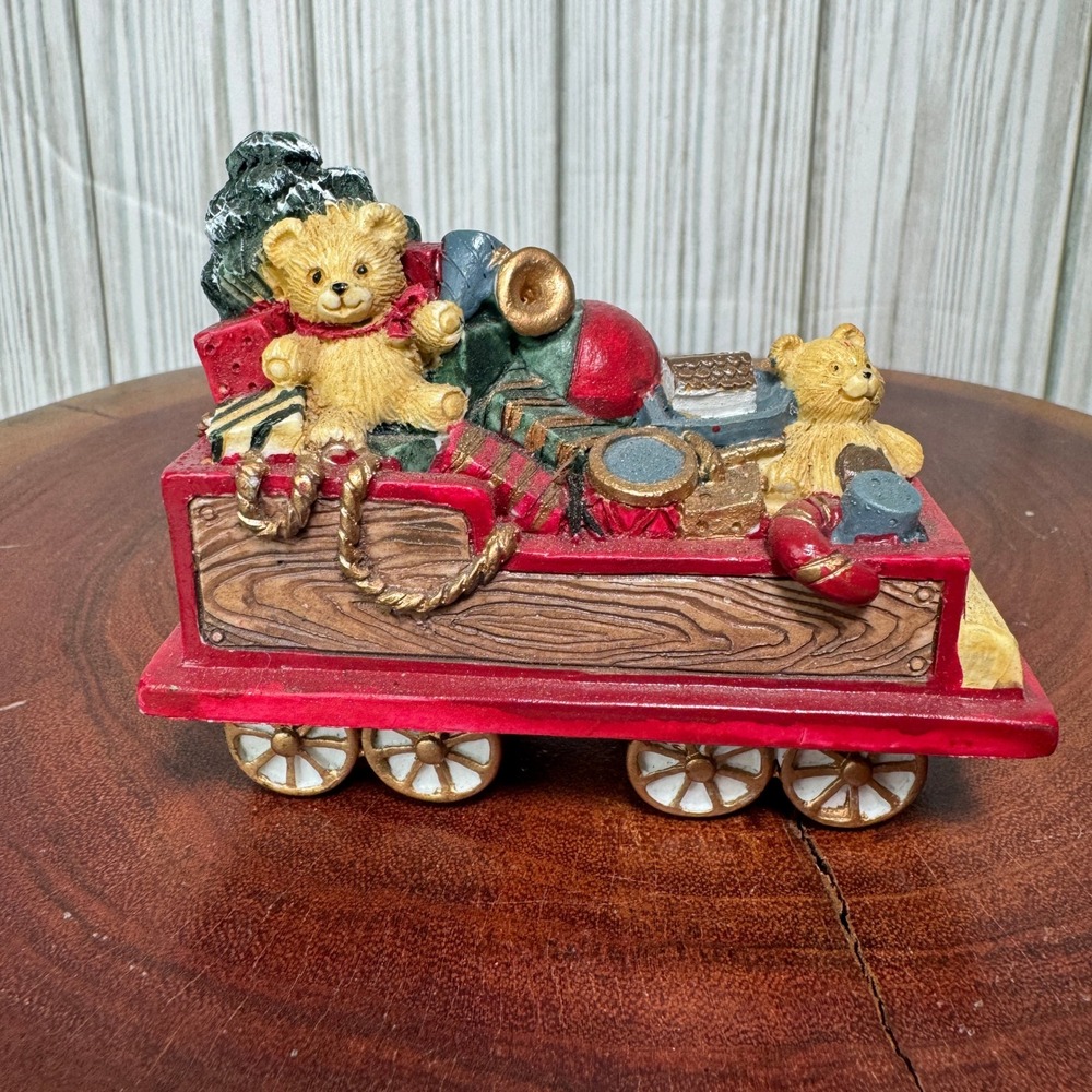 Vintage‎ Mervyns 1993 Christmas Train Car Figurine Teddy Bears Gifts Resin Decor